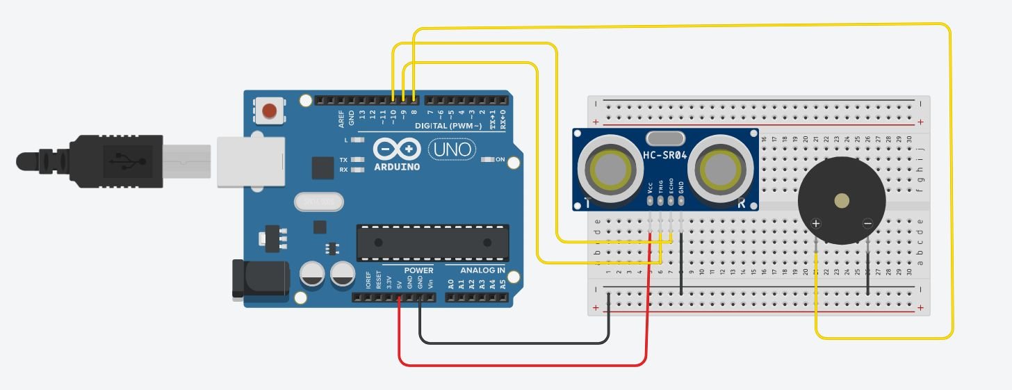 Esquema del sensor de aparcamiento con Arduino, HC-SR04 y buzzer en Tinkercad